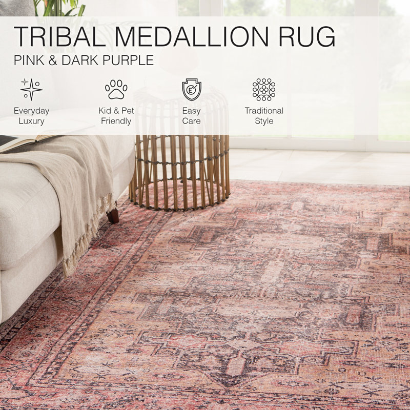 Bungalow Rose Machine Washable Carlita Oriental Pink Area Rug & Reviews Wayfair